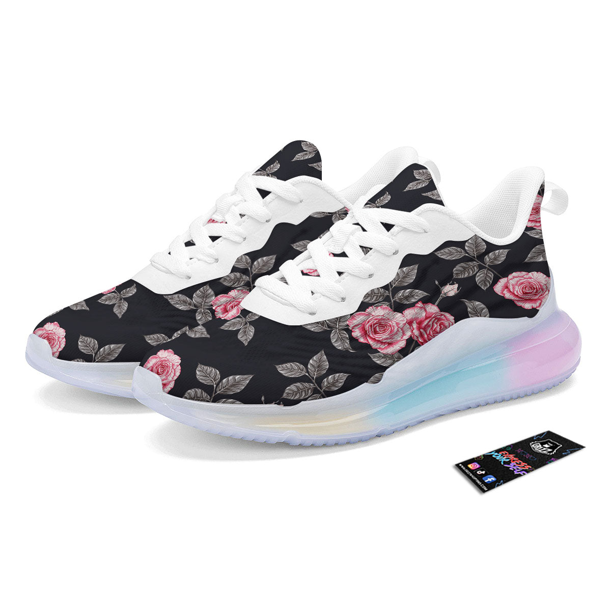 Rose Pink Print Pattern Running Sneakers-grizzshop