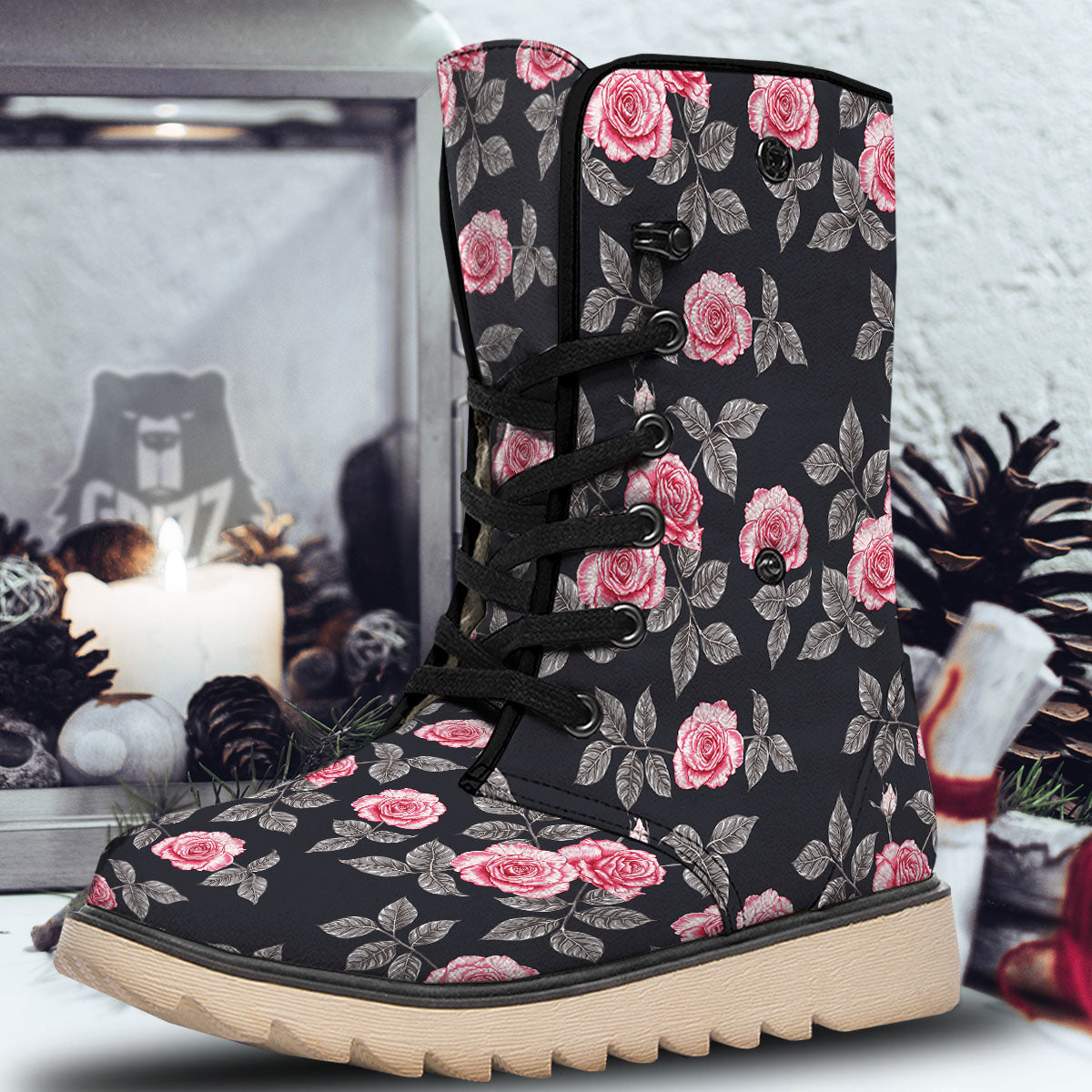 Rose Pink Print Pattern Snow Boots-grizzshop