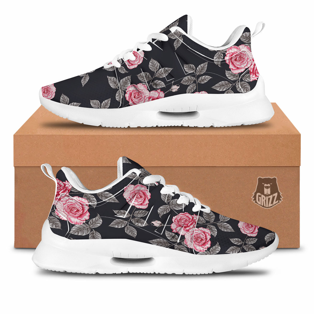 Rose Pink Print Pattern Tennis Shoes-grizzshop