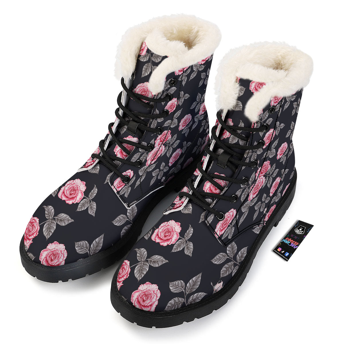 Rose Pink Print Pattern Winter Boots-grizzshop