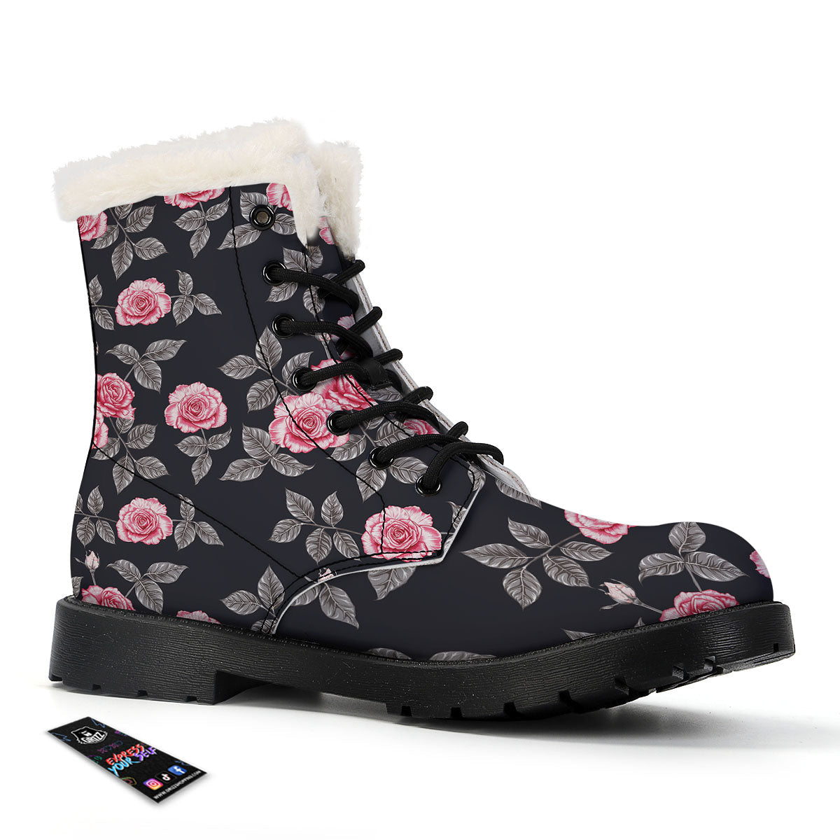 Rose Pink Print Pattern Winter Boots-grizzshop