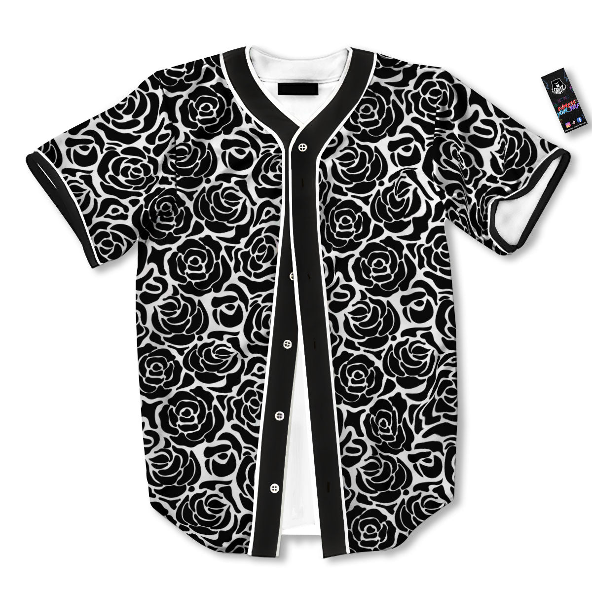 Rose Print Monochrome Pattern Baseball Jersey-grizzshop