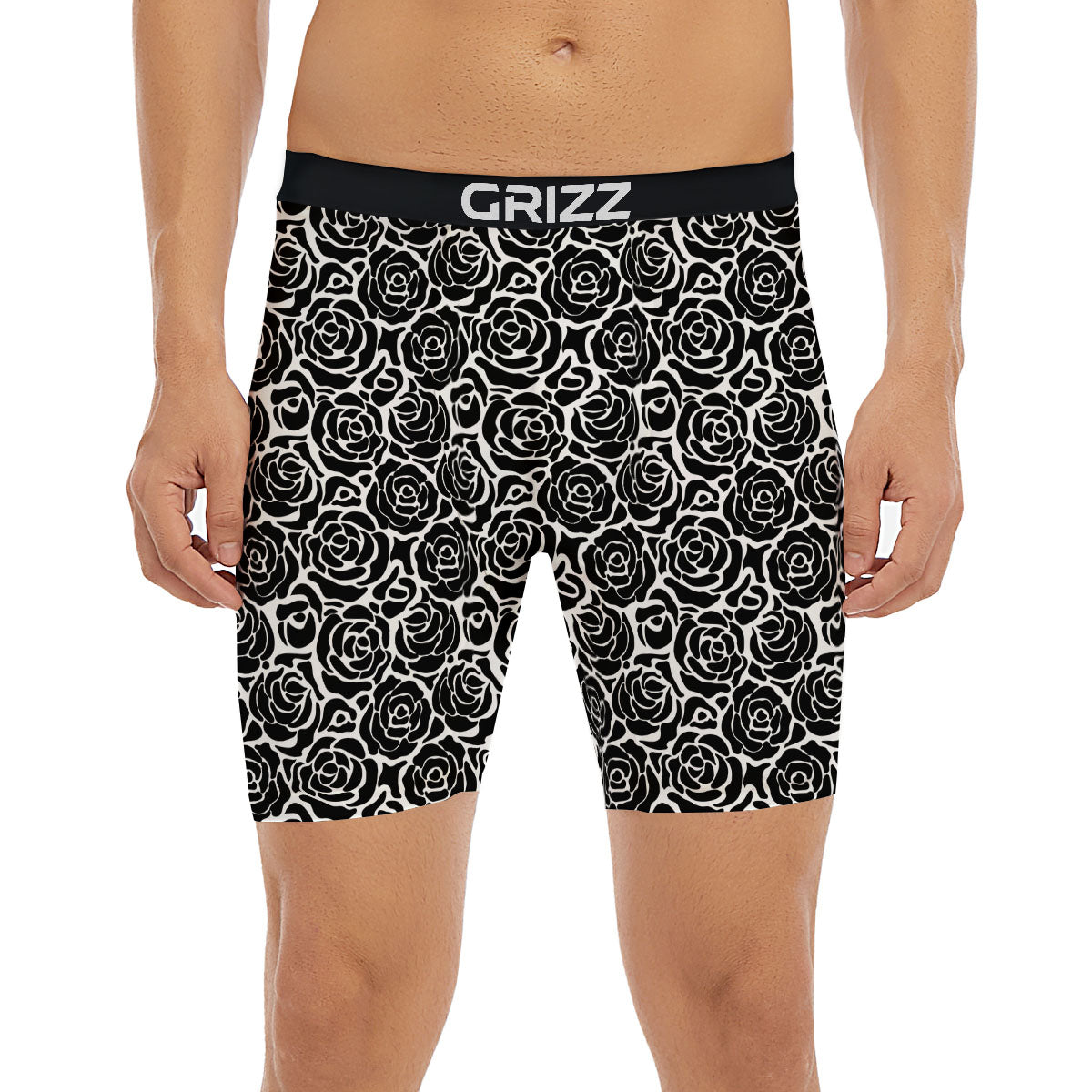 Rose Print Monochrome Pattern Boxer Briefs-grizzshop