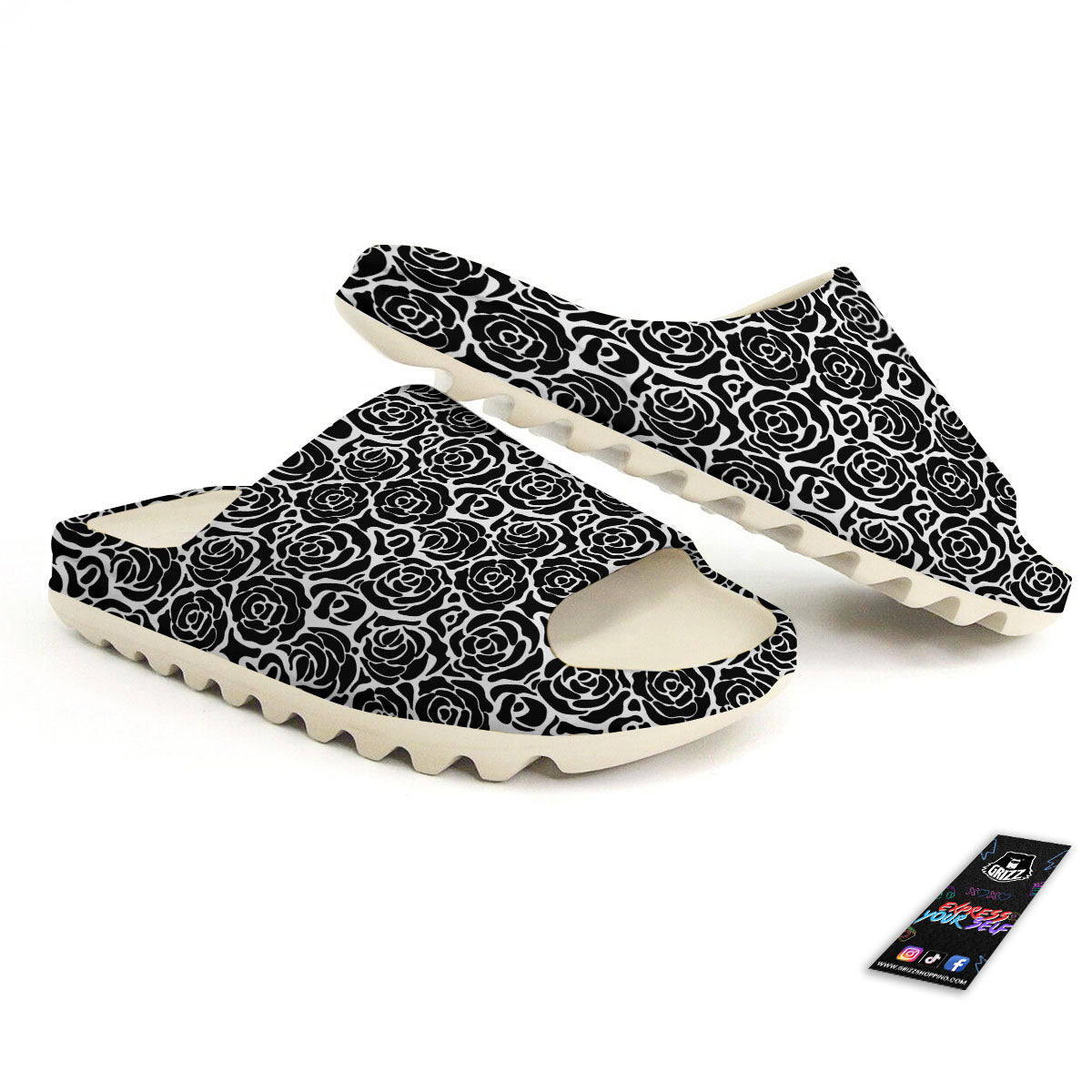 Rose Print Monochrome Pattern Sandals-grizzshop