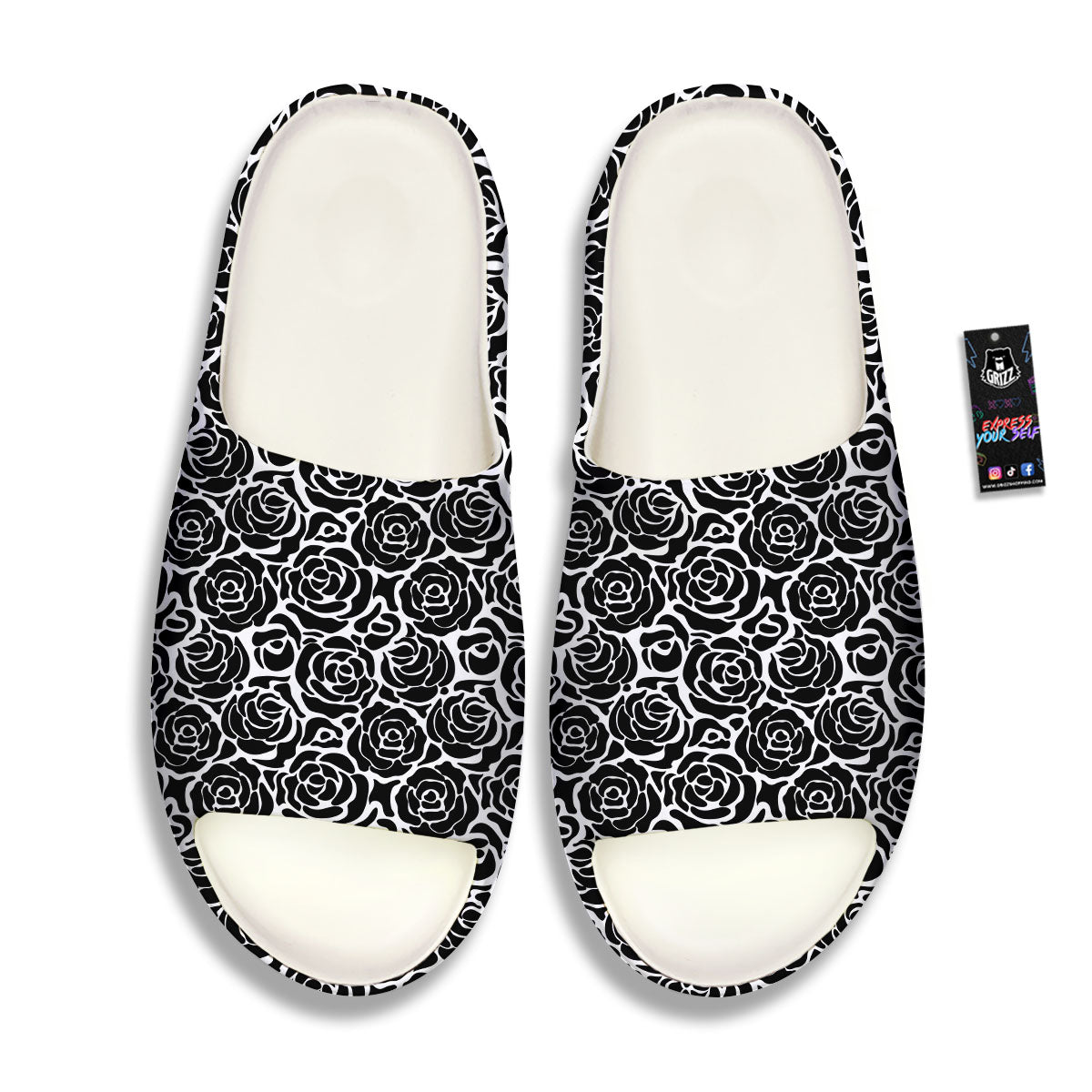 Rose Print Monochrome Pattern Sandals-grizzshop