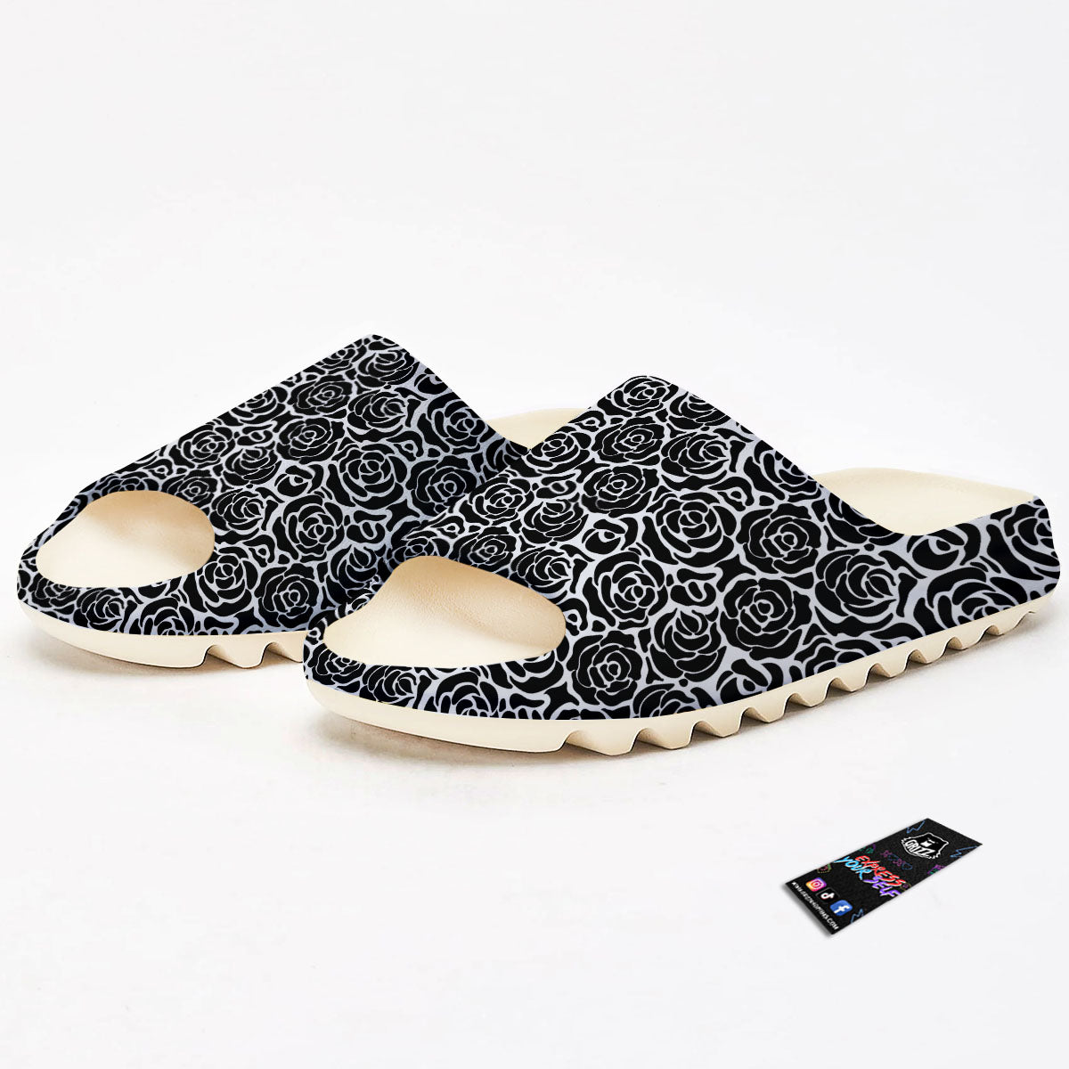 Rose Print Monochrome Pattern Sandals-grizzshop