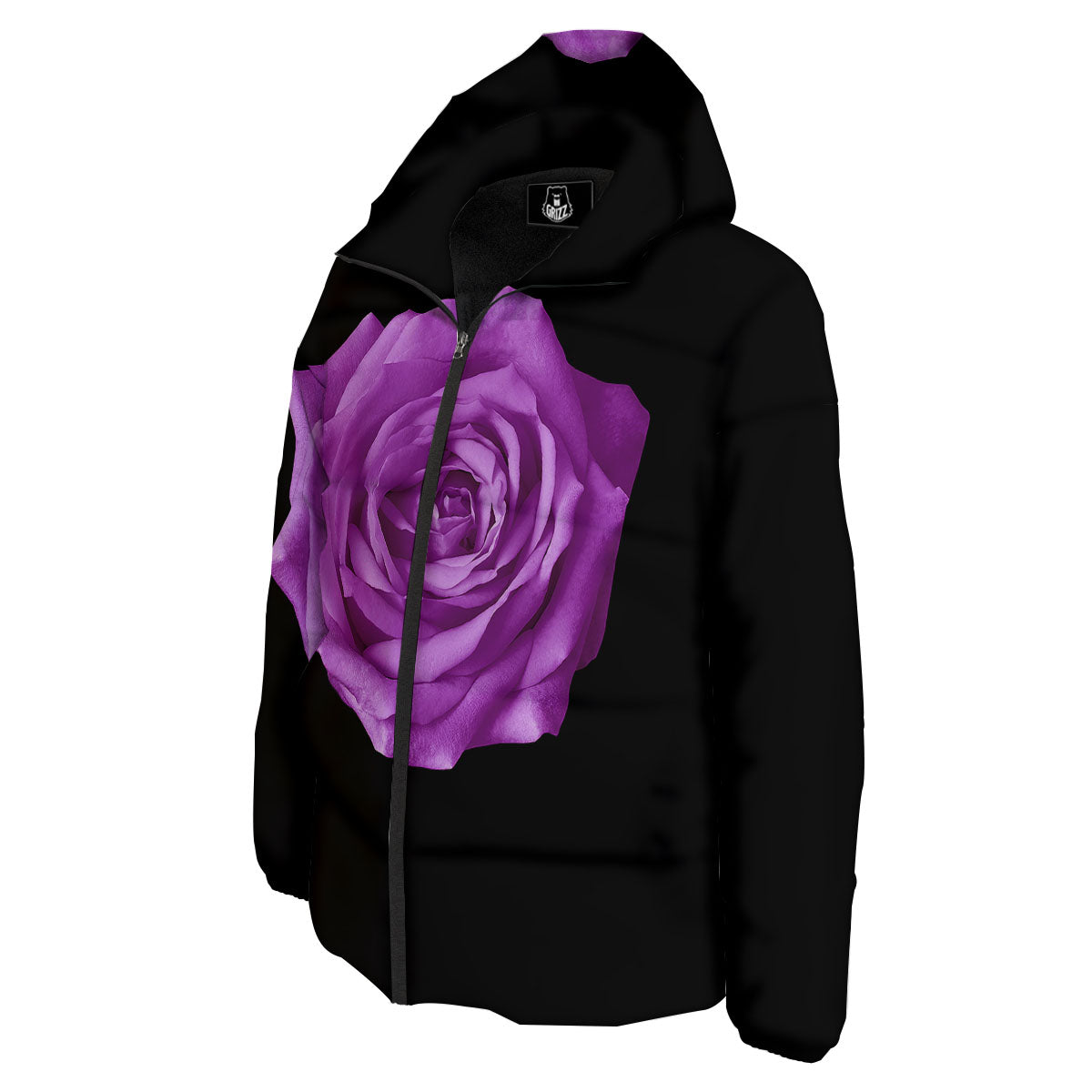 Rose Purple Dark Print Down Jacket-grizzshop