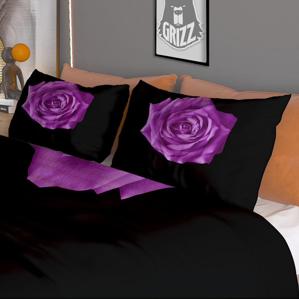 Rose Purple Dark Print Duvet Cover Bedding Set