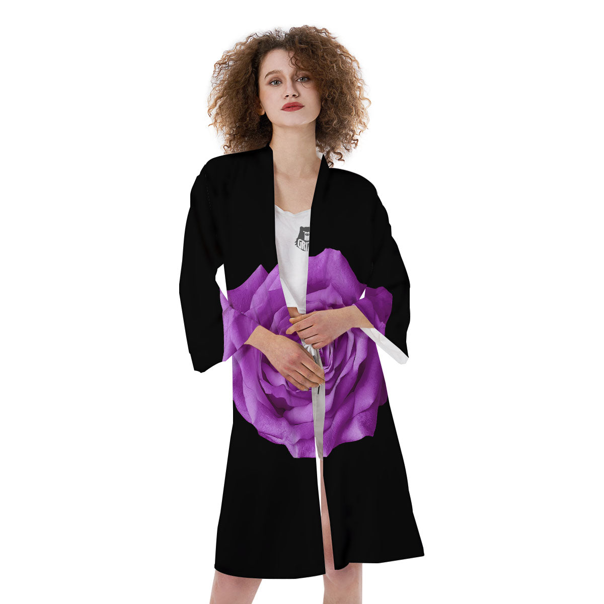 Rose Purple Dark Print Kimono-grizzshop