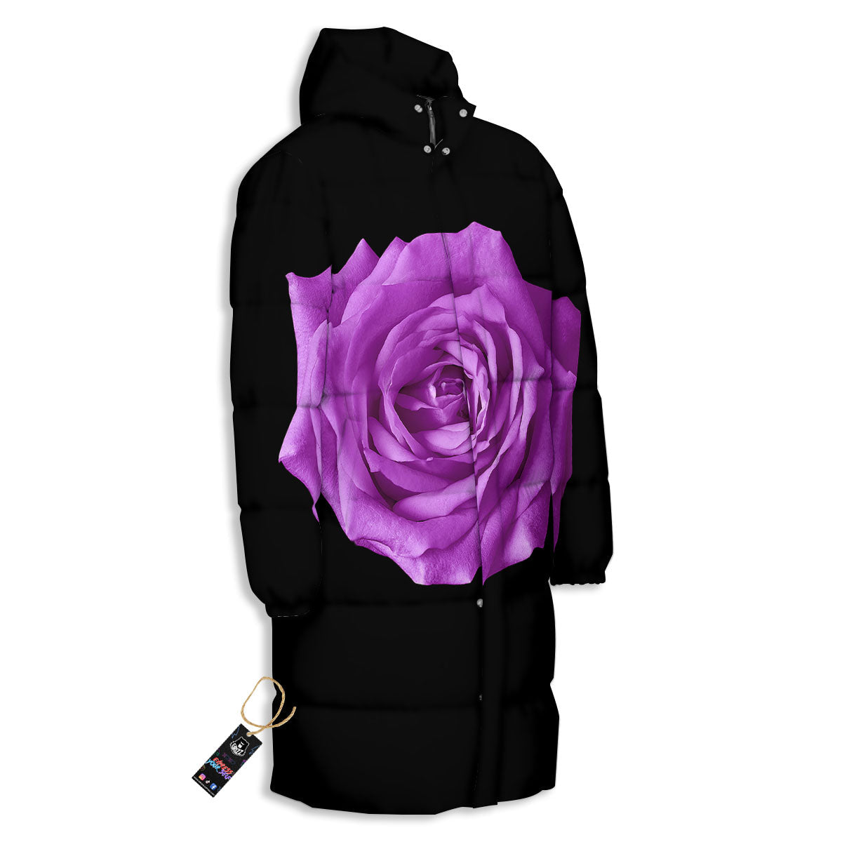 Rose Purple Dark Print Long Down Jacket-grizzshop