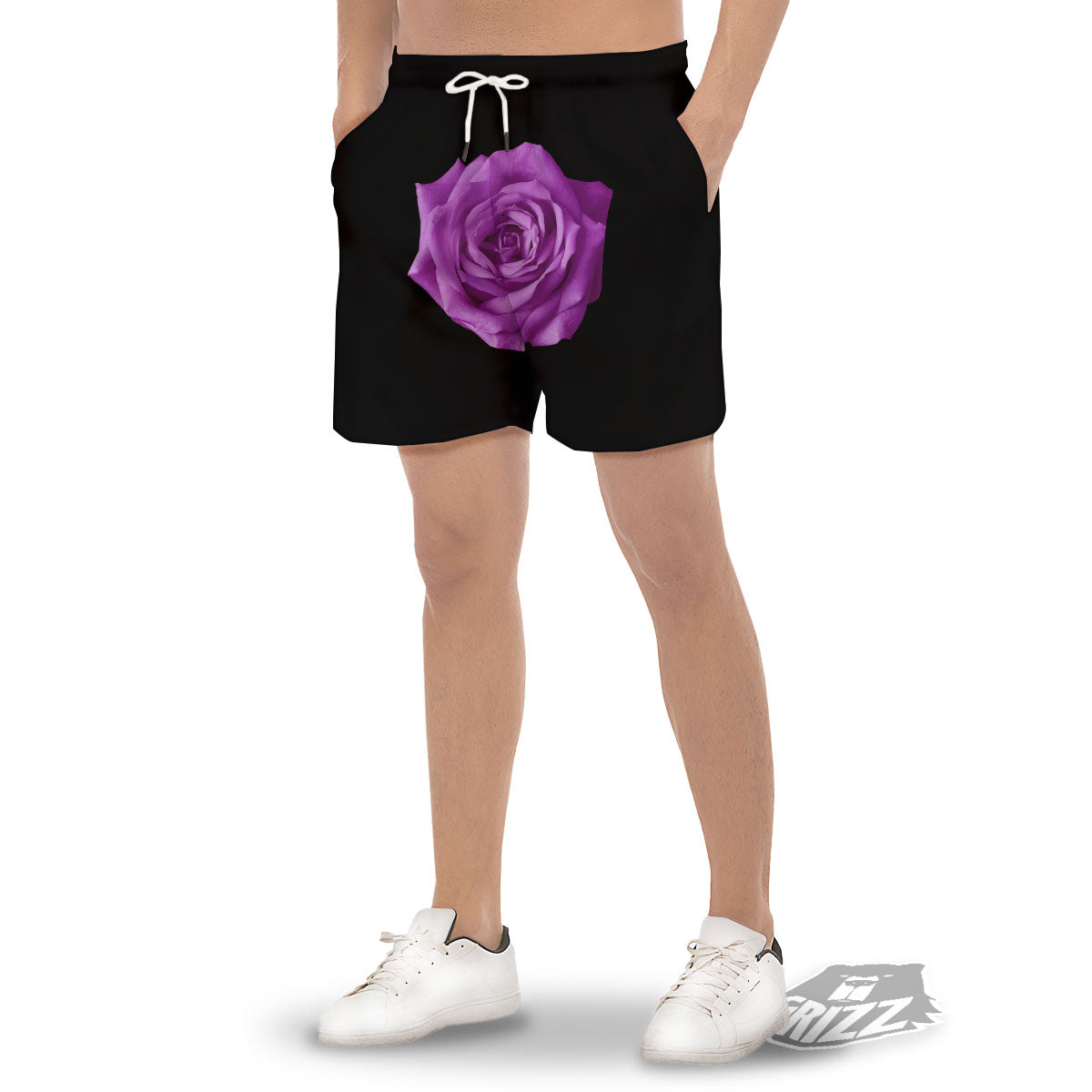 Rose Purple Dark Print Men's Gym Shorts-grizzshop
