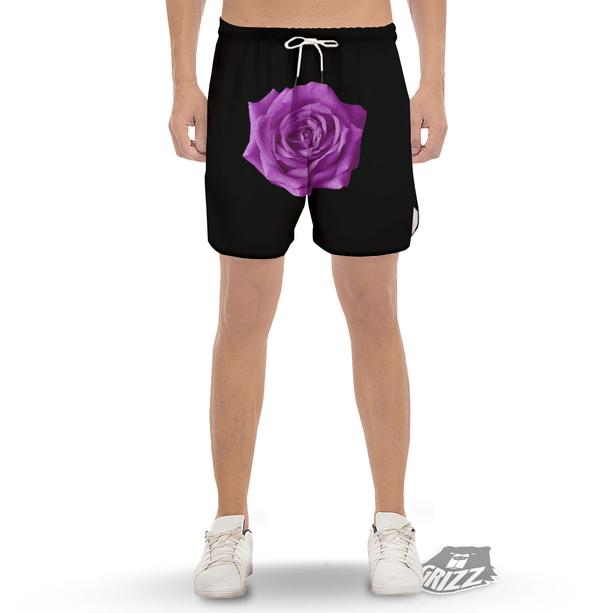Rose Purple Dark Print Men's Gym Shorts-grizzshop