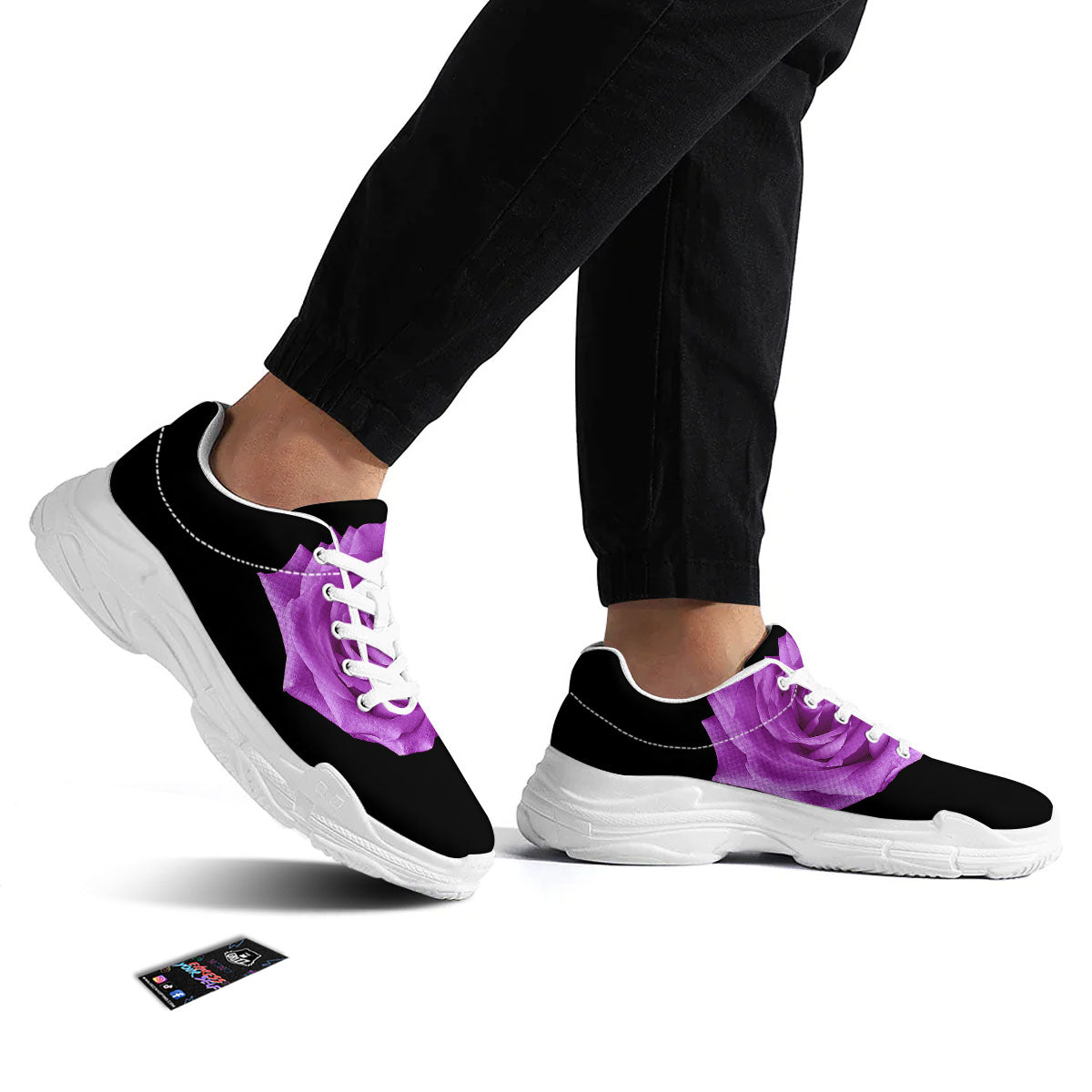 Rose Purple Dark Print White Chunky Shoes-grizzshop