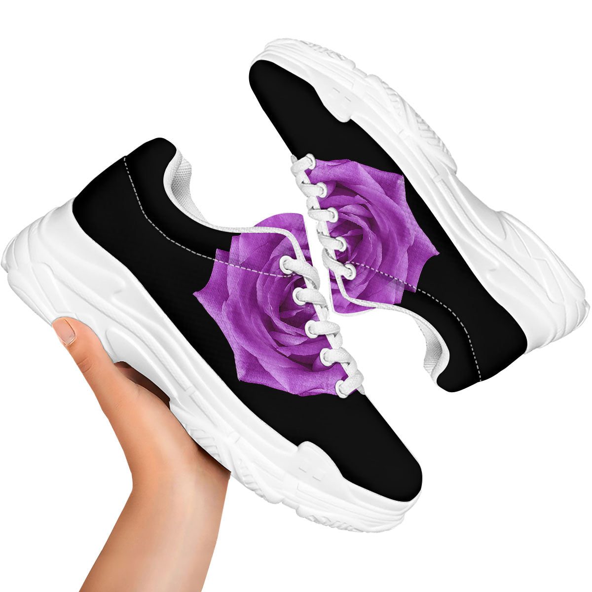 Rose Purple Dark Print White Chunky Shoes-grizzshop