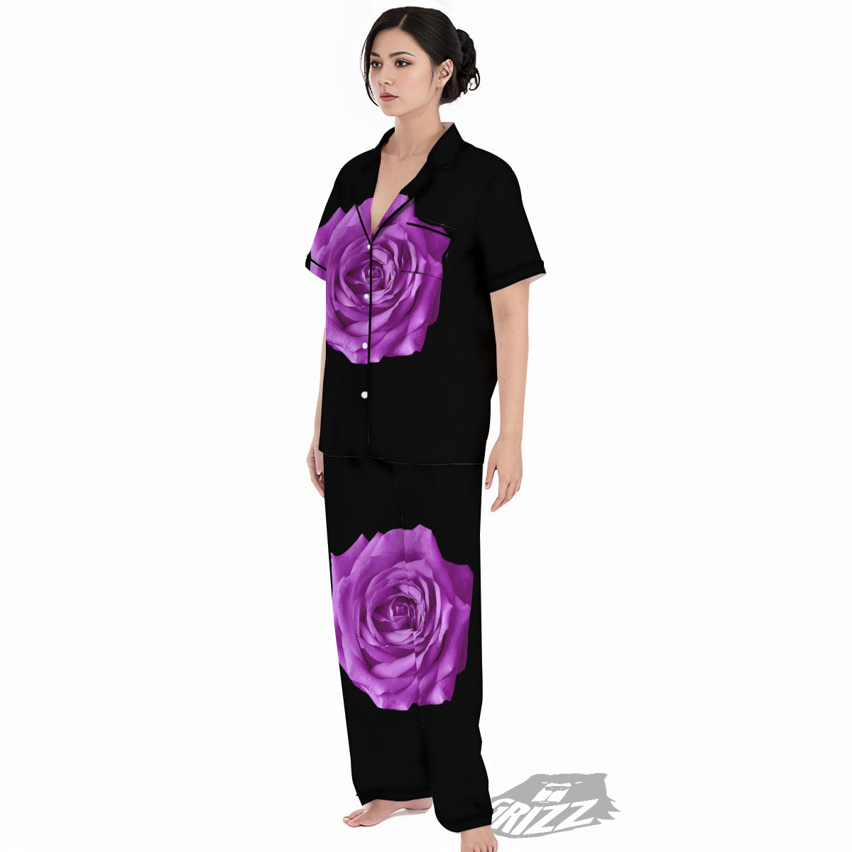 Rose Purple Dark Print Women's Pajamas Set-grizzshop