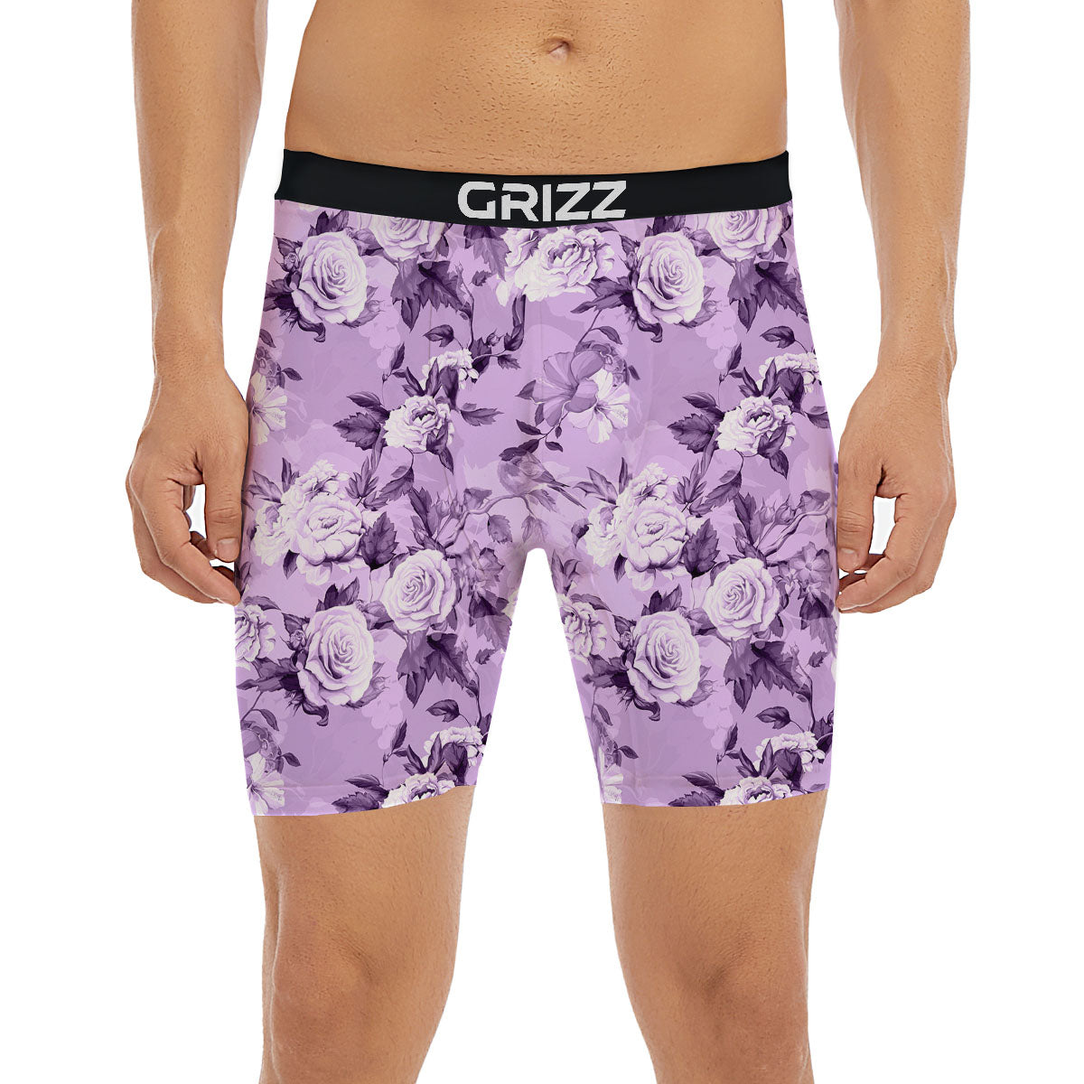 Rose Purple Print Pattern Boxer Briefs-grizzshop
