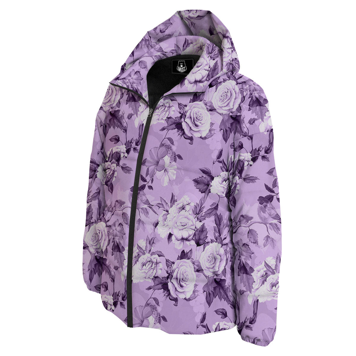Rose Purple Print Pattern Down Jacket-grizzshop