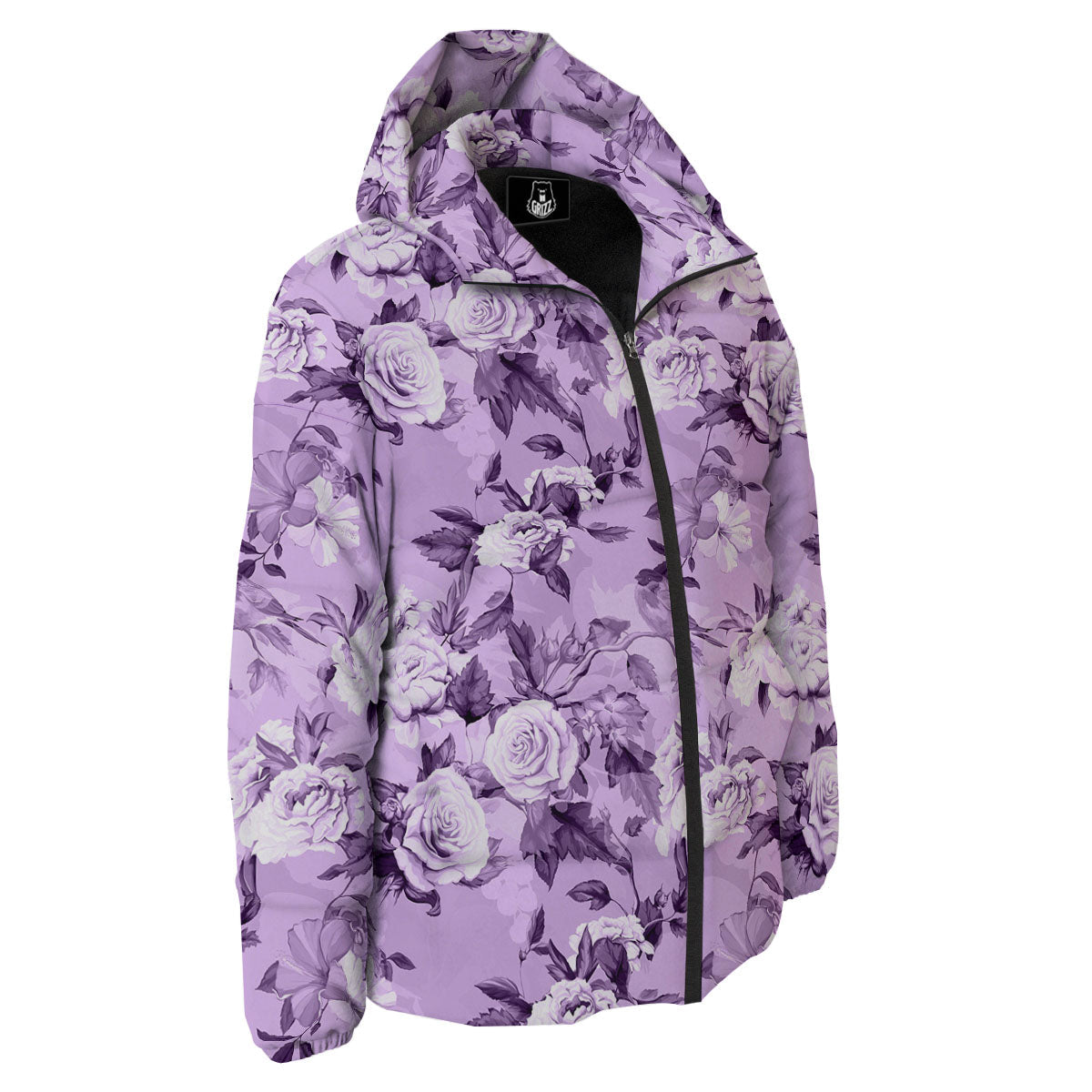 Rose Purple Print Pattern Down Jacket-grizzshop