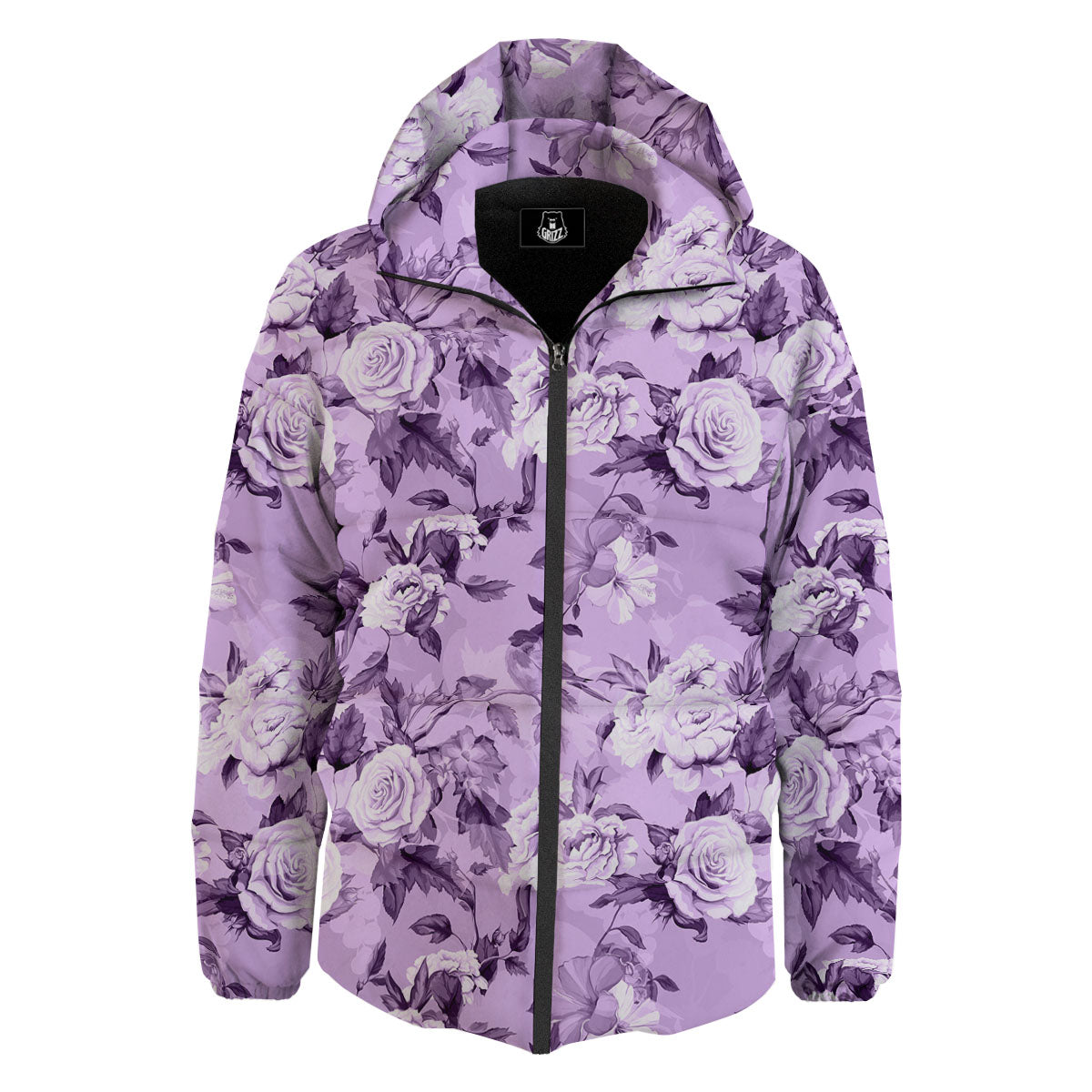 Rose Purple Print Pattern Down Jacket-grizzshop
