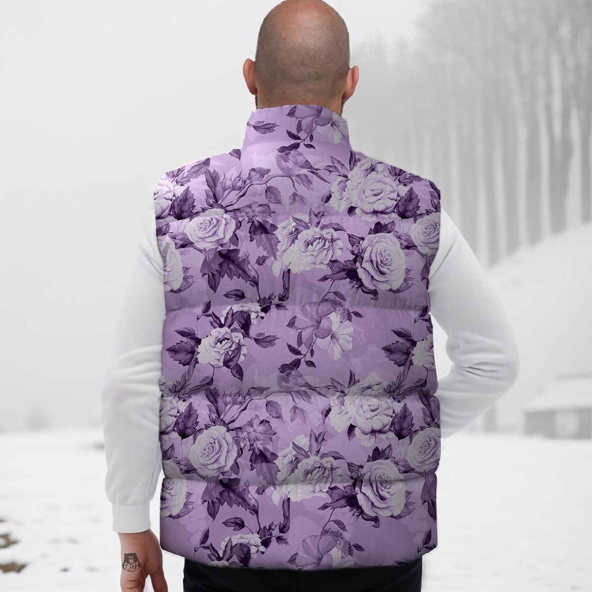 Rose Purple Print Pattern Down Vest-grizzshop