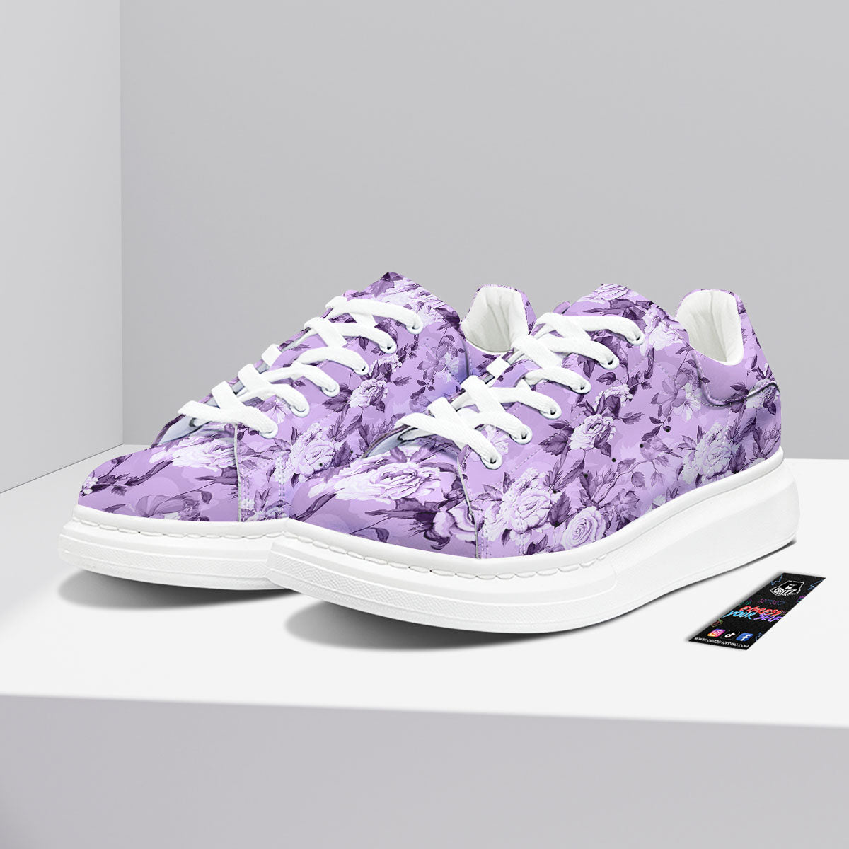 Rose Purple Print Pattern Platform Shoes-grizzshop