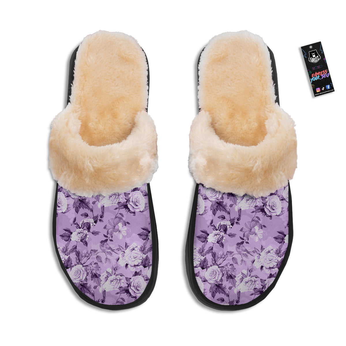 Rose Purple Print Pattern Slippers-grizzshop