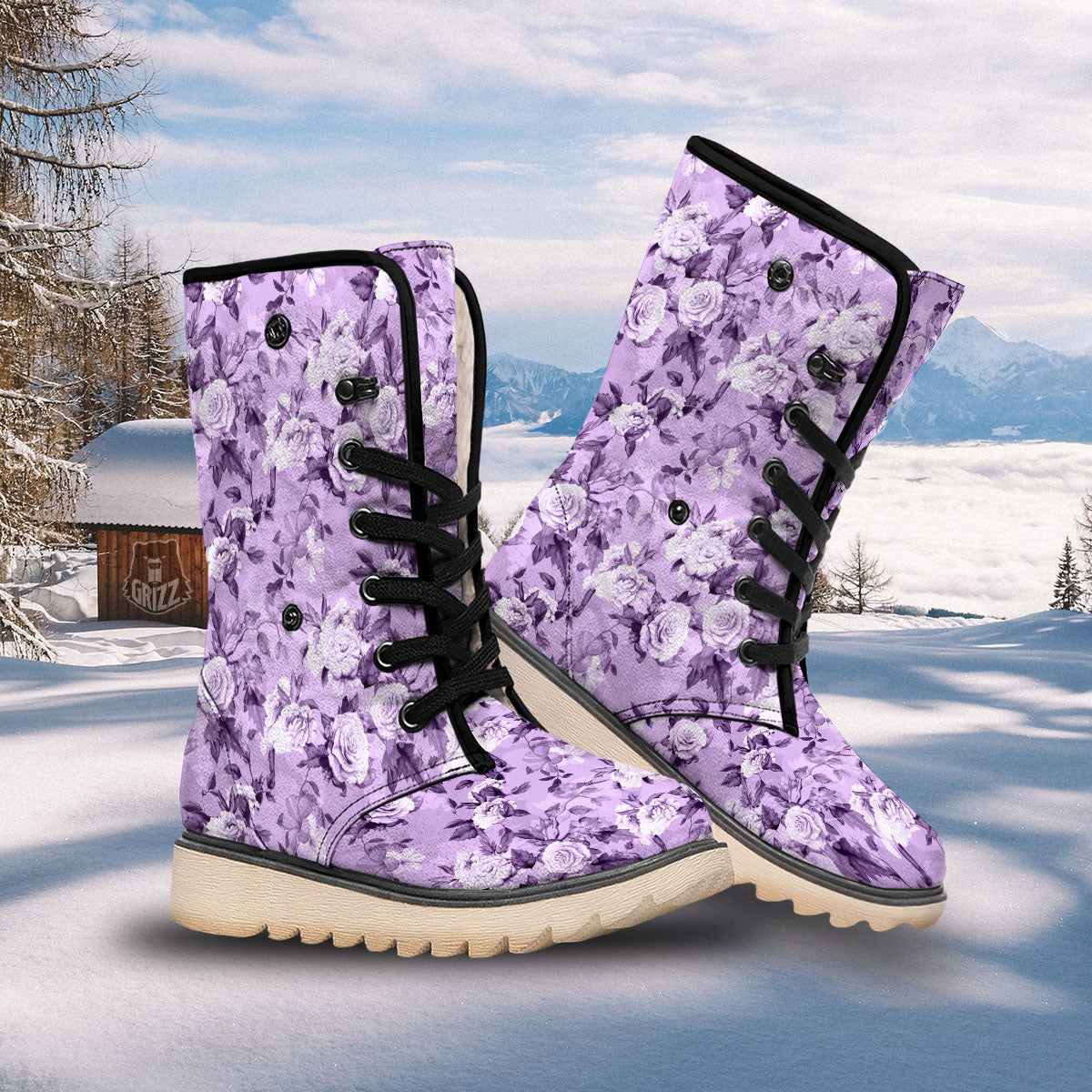 Rose Purple Print Pattern Snow Boots-grizzshop