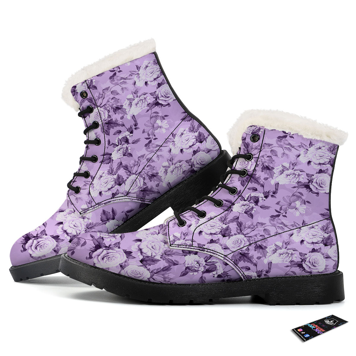 Rose Purple Print Pattern Winter Boots-grizzshop