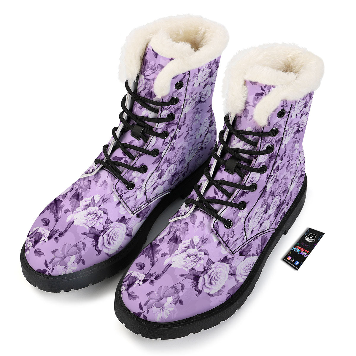 Rose Purple Print Pattern Winter Boots-grizzshop