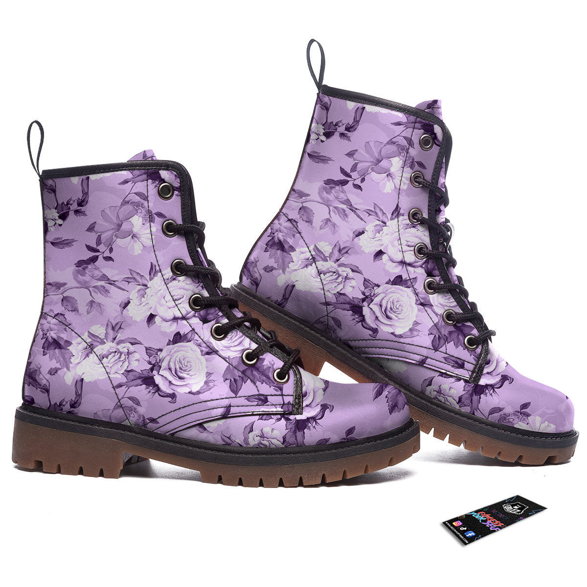 Rose Purple Print Pattern Work Boots-grizzshop