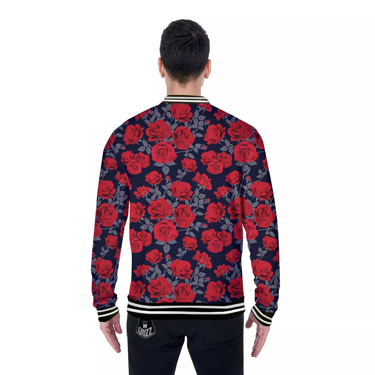 Rose Red Print Pattern Baseball Jacket-grizzshop