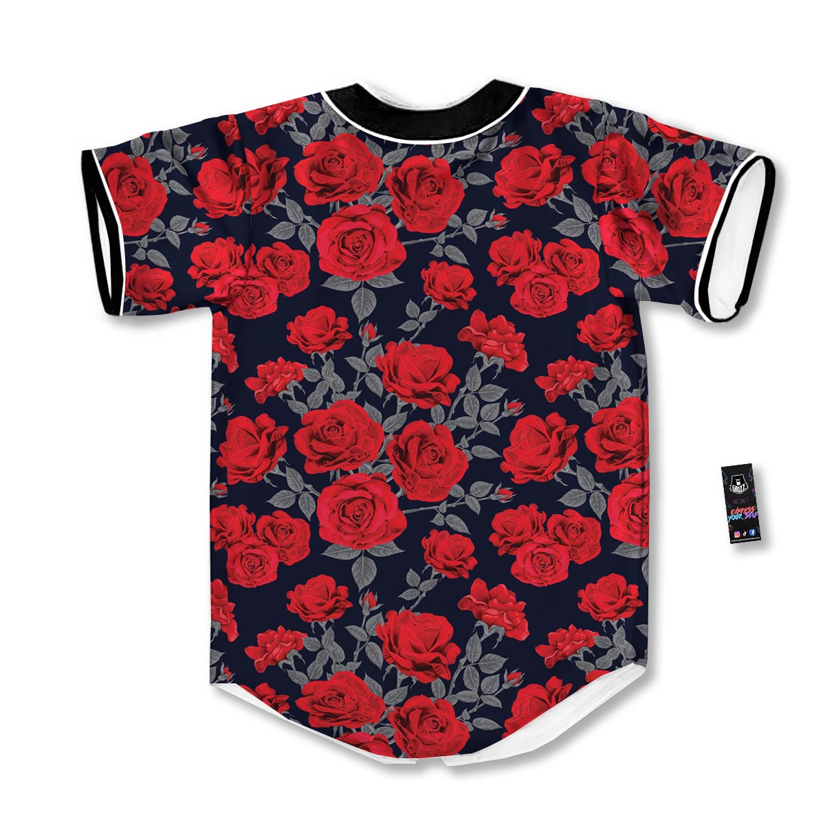Rose Red Print Pattern Baseball Jersey-grizzshop