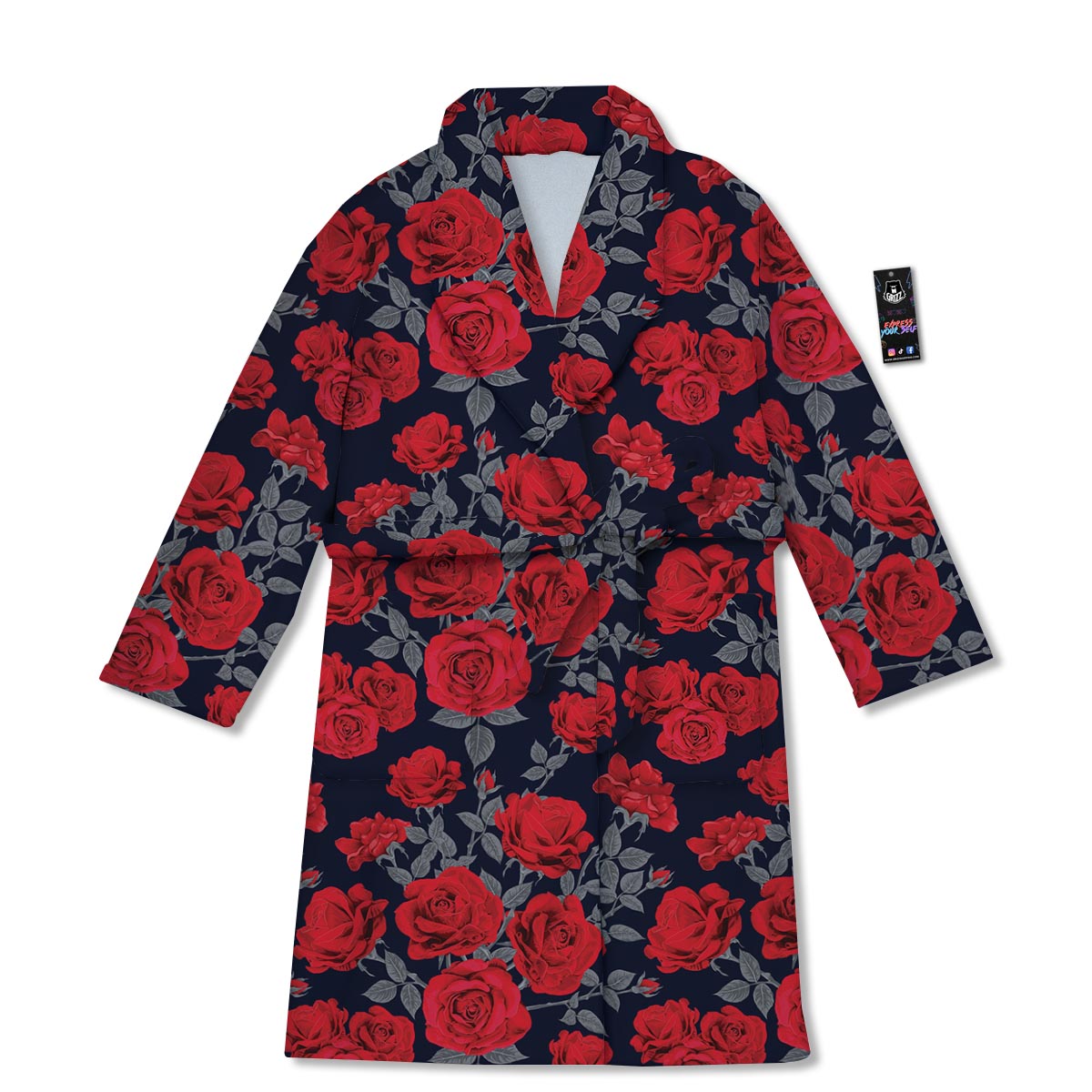 Rose Red Print Pattern Bathrobe-grizzshop