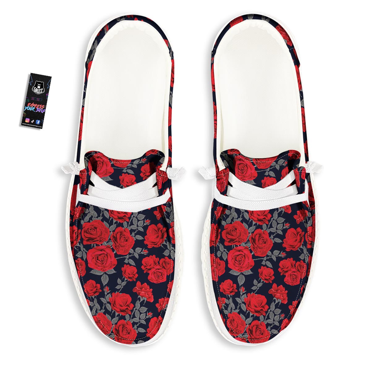 Rose Red Print Pattern Black Loafers-grizzshop