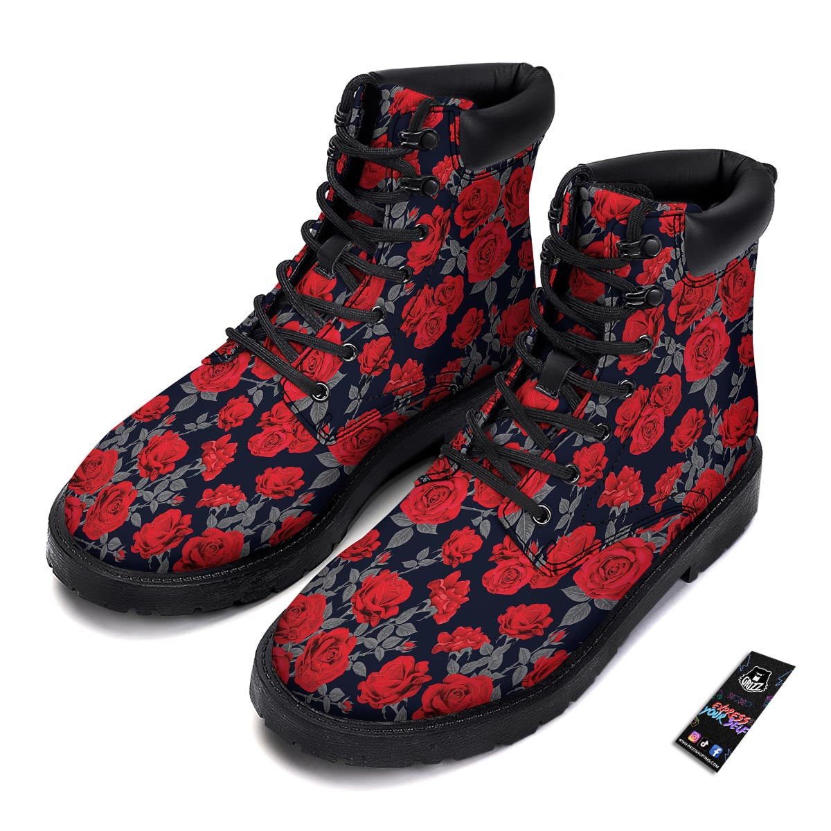 Rose Red Print Pattern Boots-grizzshop