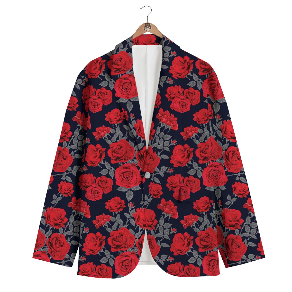 Rose Red Print Pattern Men's Blazer-grizzshop