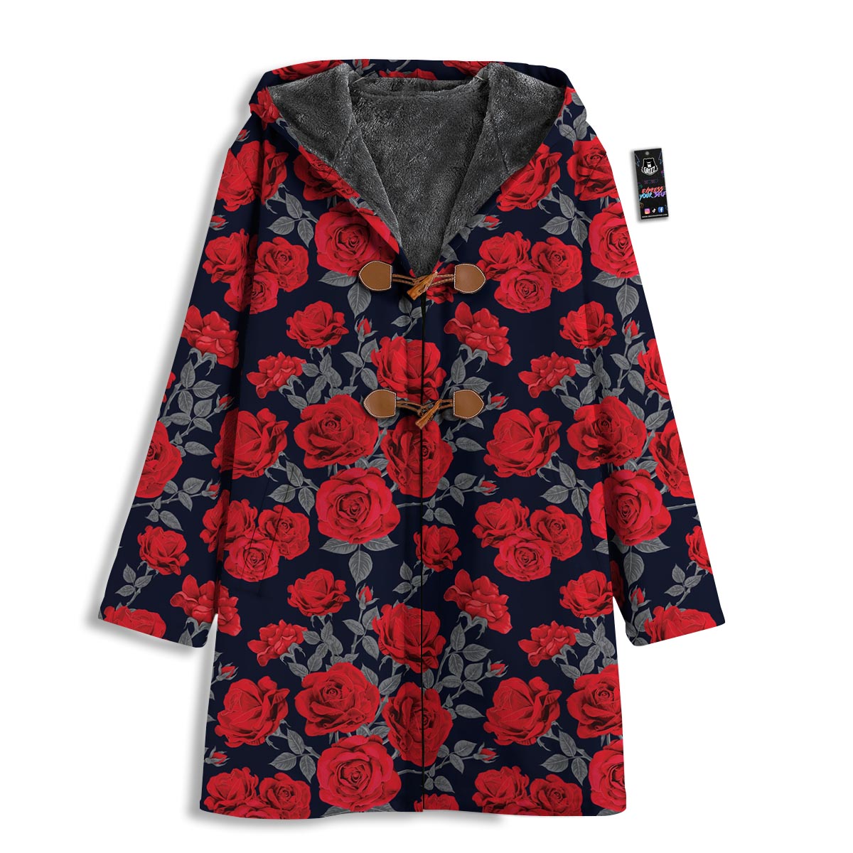 Rose Red Print Pattern Men's Windbreaker Jacket-grizzshop