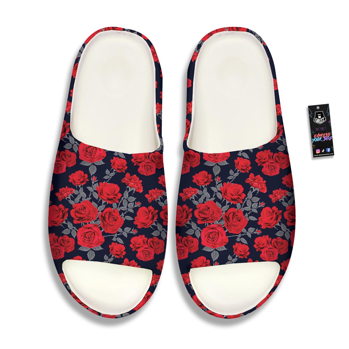 Rose Red Print Pattern Sandals-grizzshop