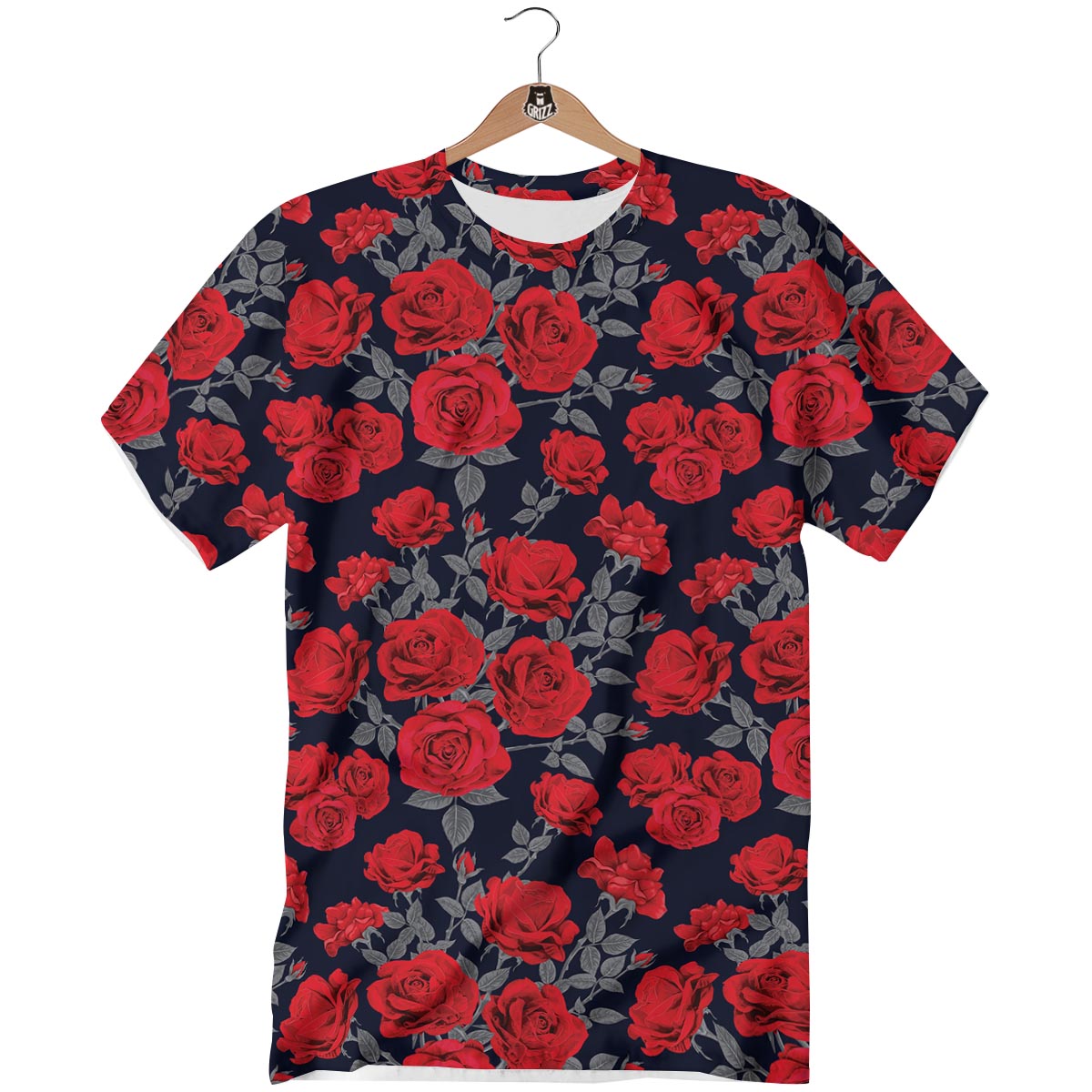 Rose Red Print Pattern T-Shirt-grizzshop