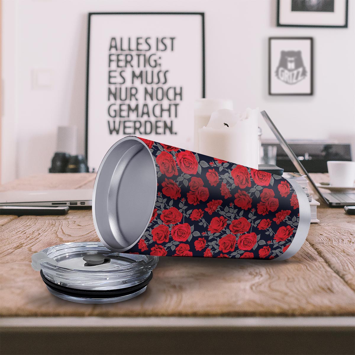 Rose Red Print Pattern Tumbler-grizzshop