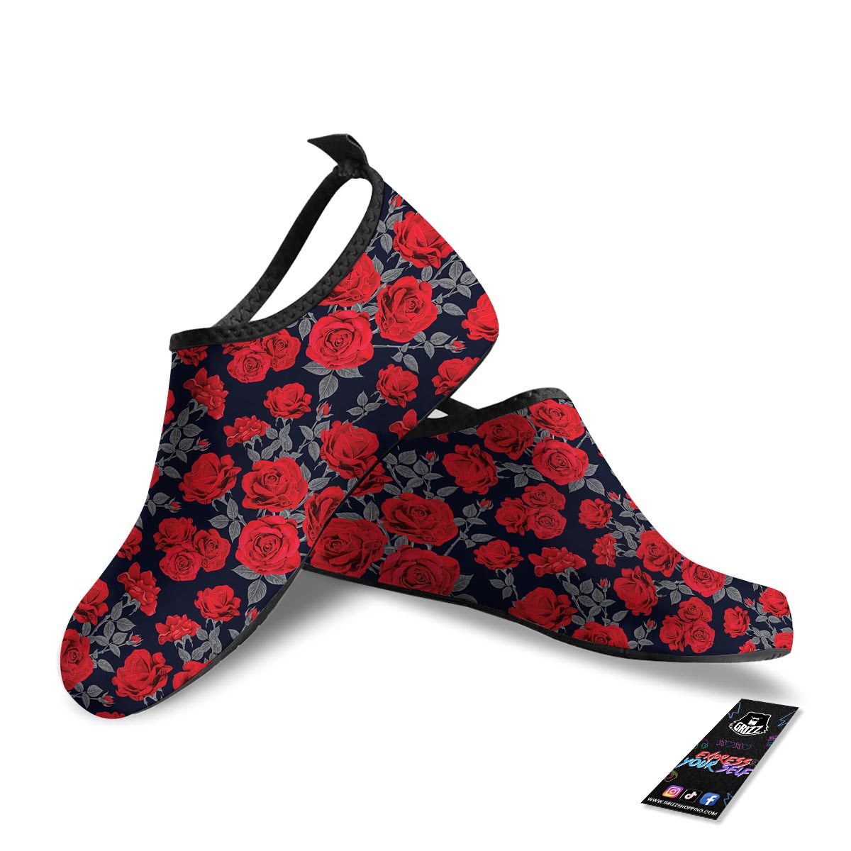 Rose Red Print Pattern Water Shoes-grizzshop
