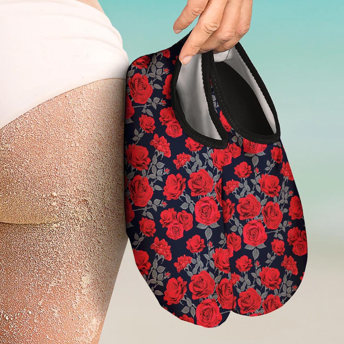 Rose Red Print Pattern Water Shoes-grizzshop