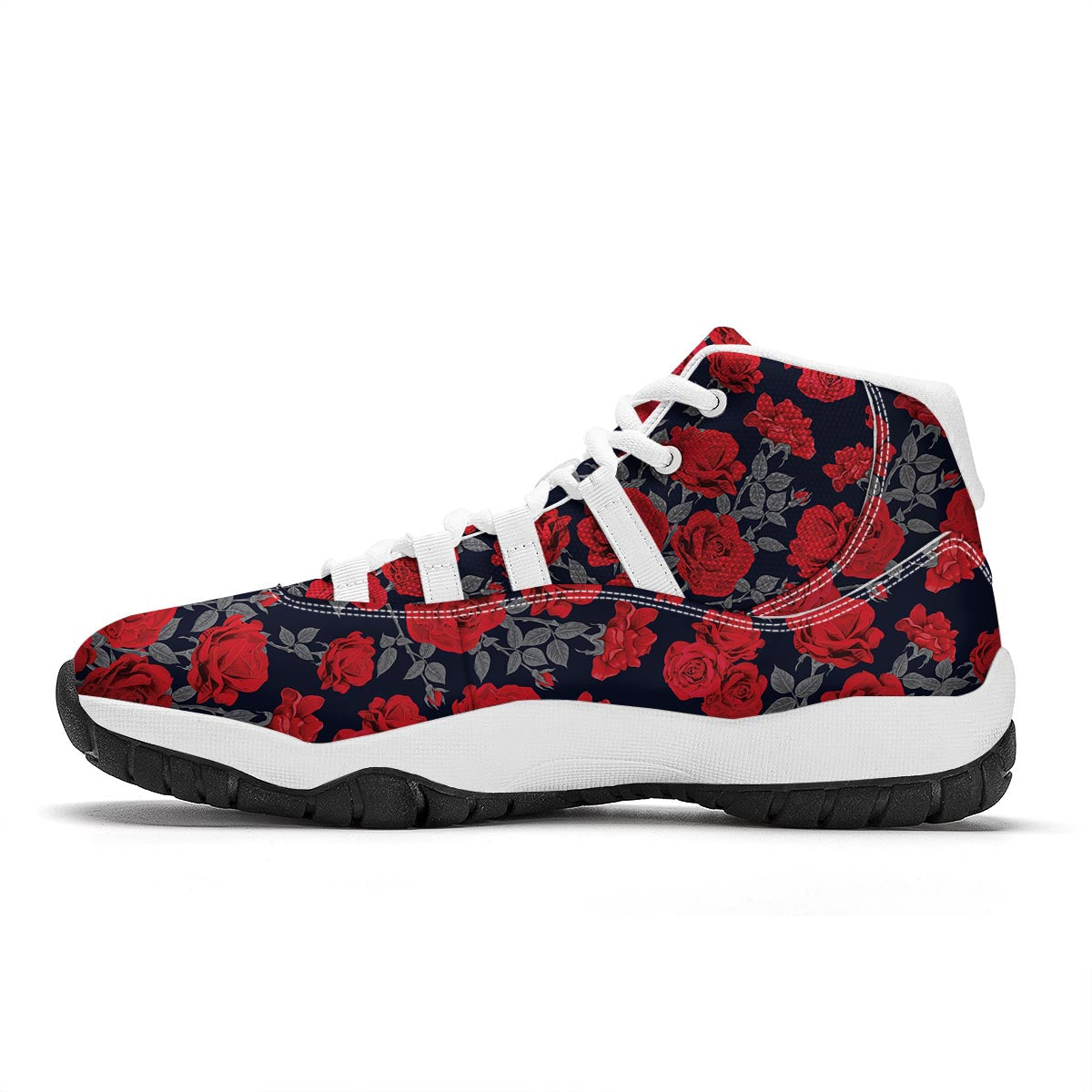 Rose Red Print Pattern White Bball Shoes-grizzshop