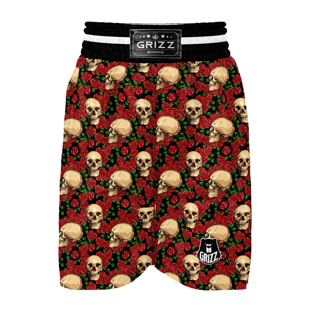 Rose Skull Print Boxing Shorts-grizzshop