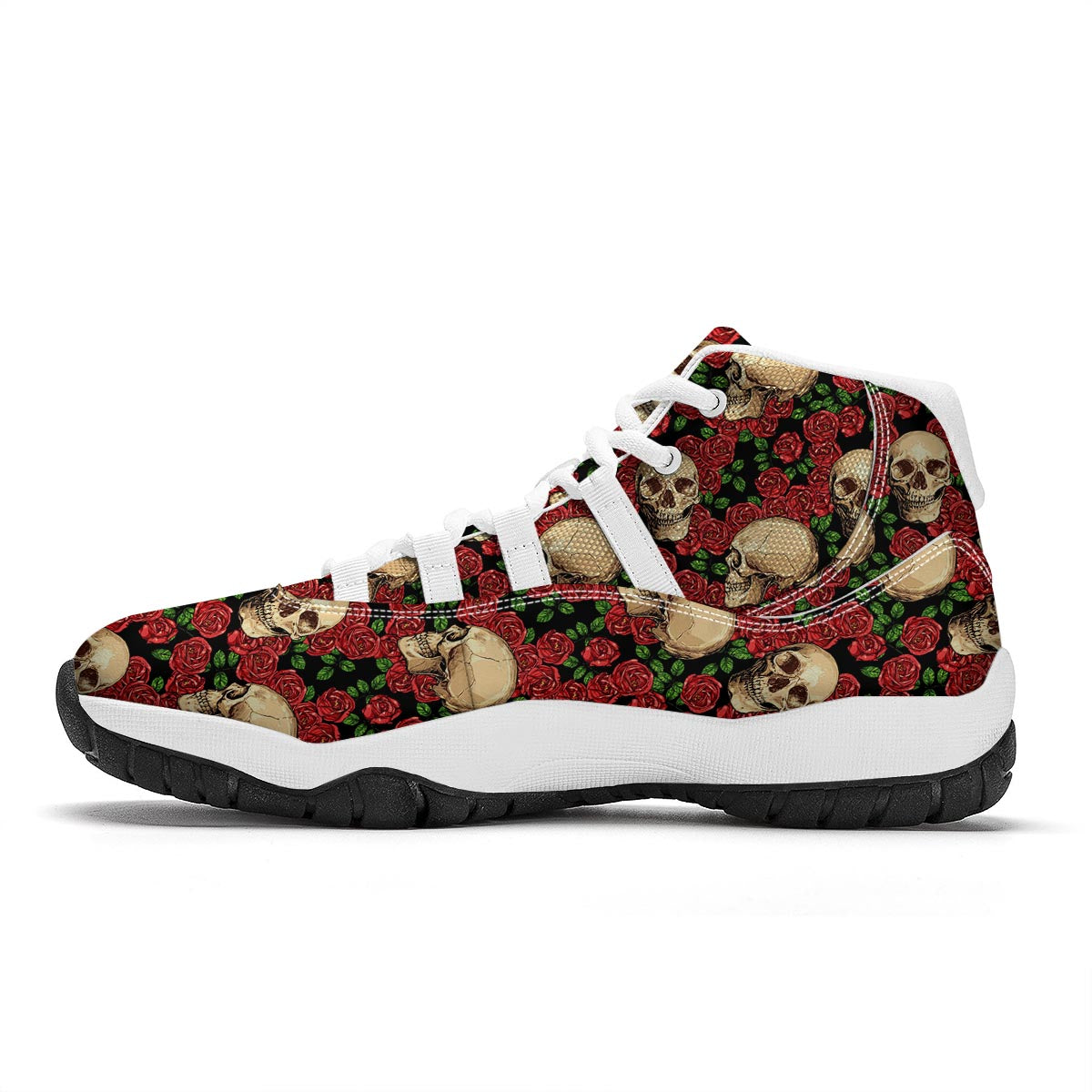 Rose Skull Print White Bball Shoes-grizzshop