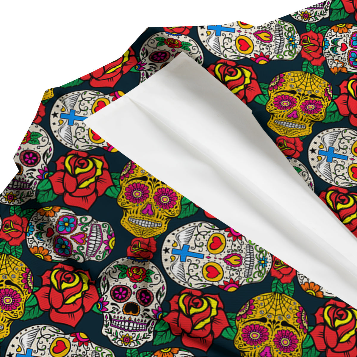 Rose Sugar Skull Skeleton Girly Floral Pattern Print Men's Blazer-grizzshop