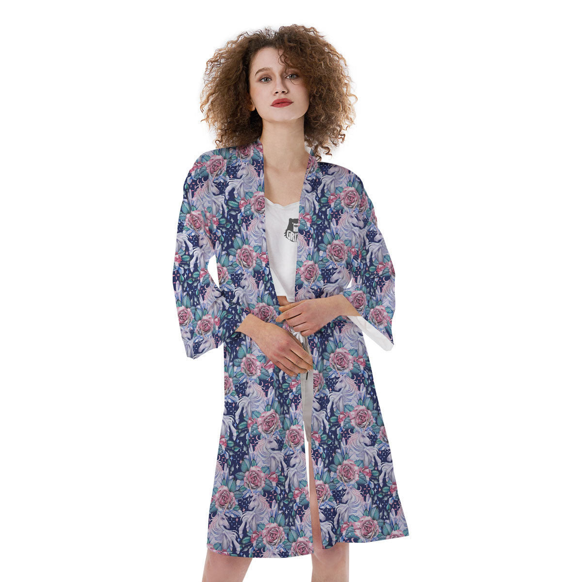 Rose Unicorn Blue Fairy Print Pattern Kimono-grizzshop