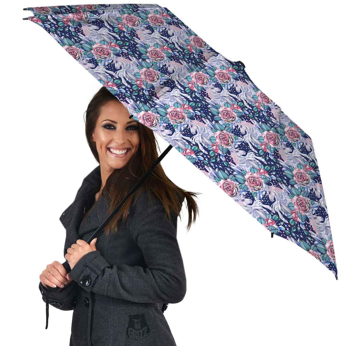 Rose Unicorn Blue Fairy Print Pattern Umbrella-grizzshop