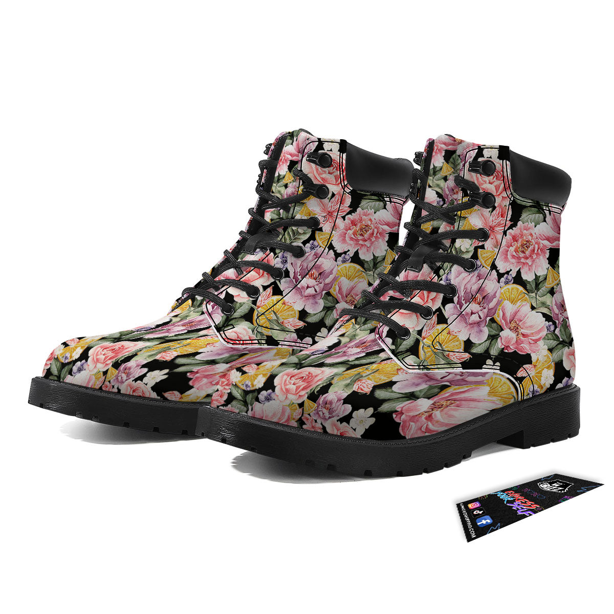 Rose Vintage Print Pattern Boots-grizzshop