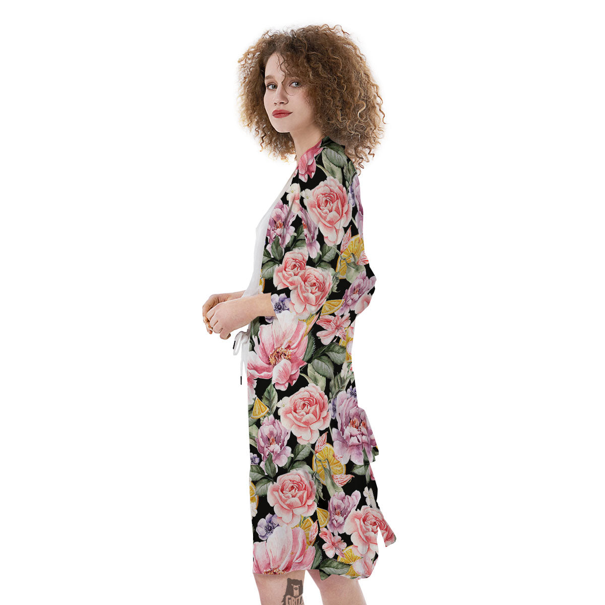 Rose Vintage Print Pattern Kimono-grizzshop